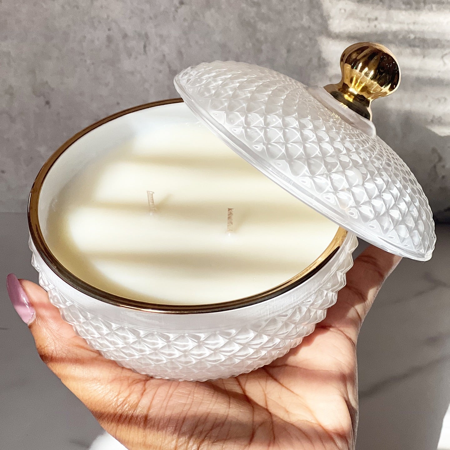 white vanity candle jar