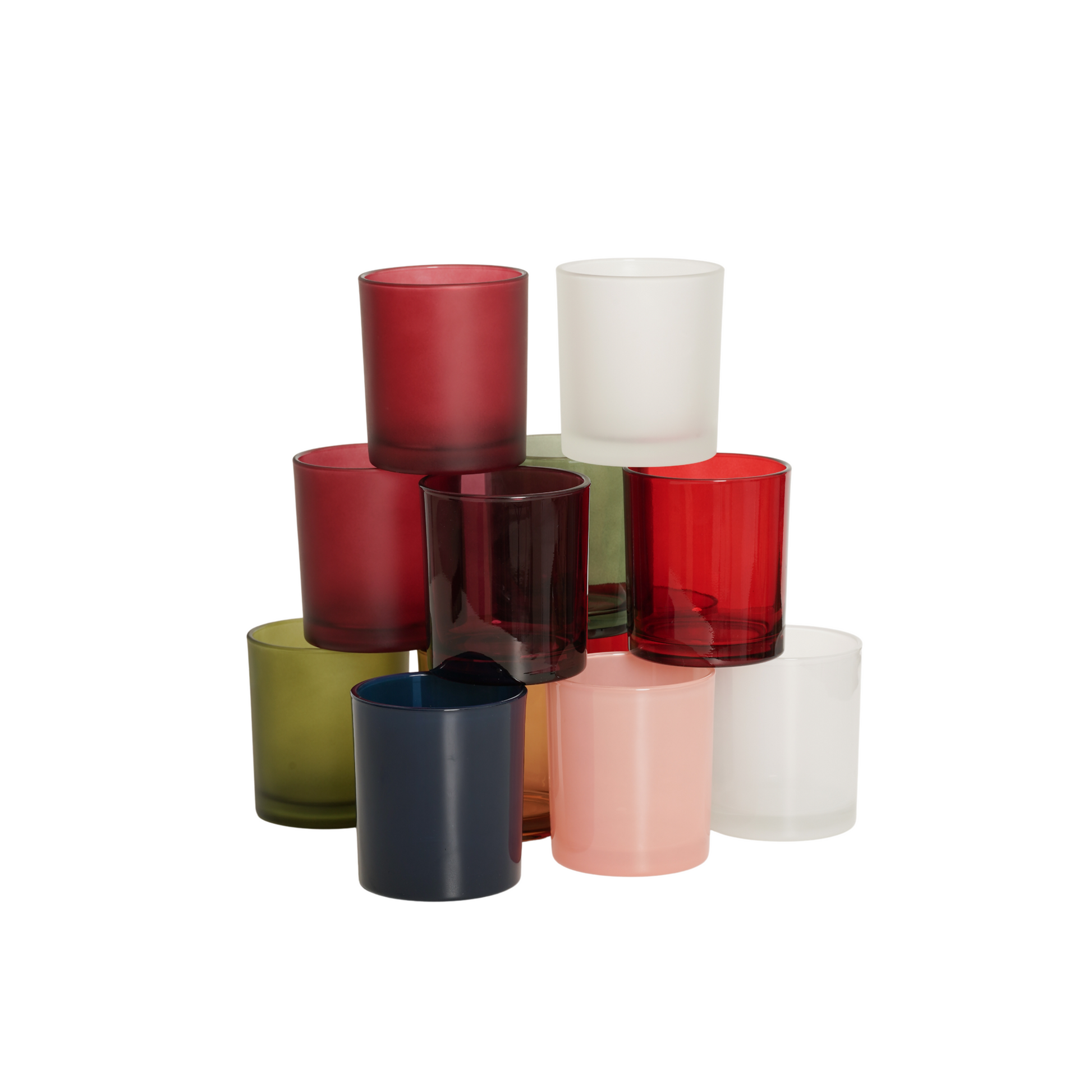 Holiday candle jars in assorted Christmas colors