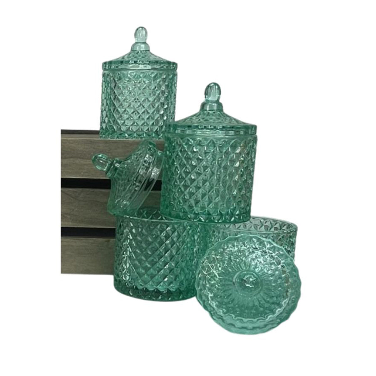clear turquoise candle jars