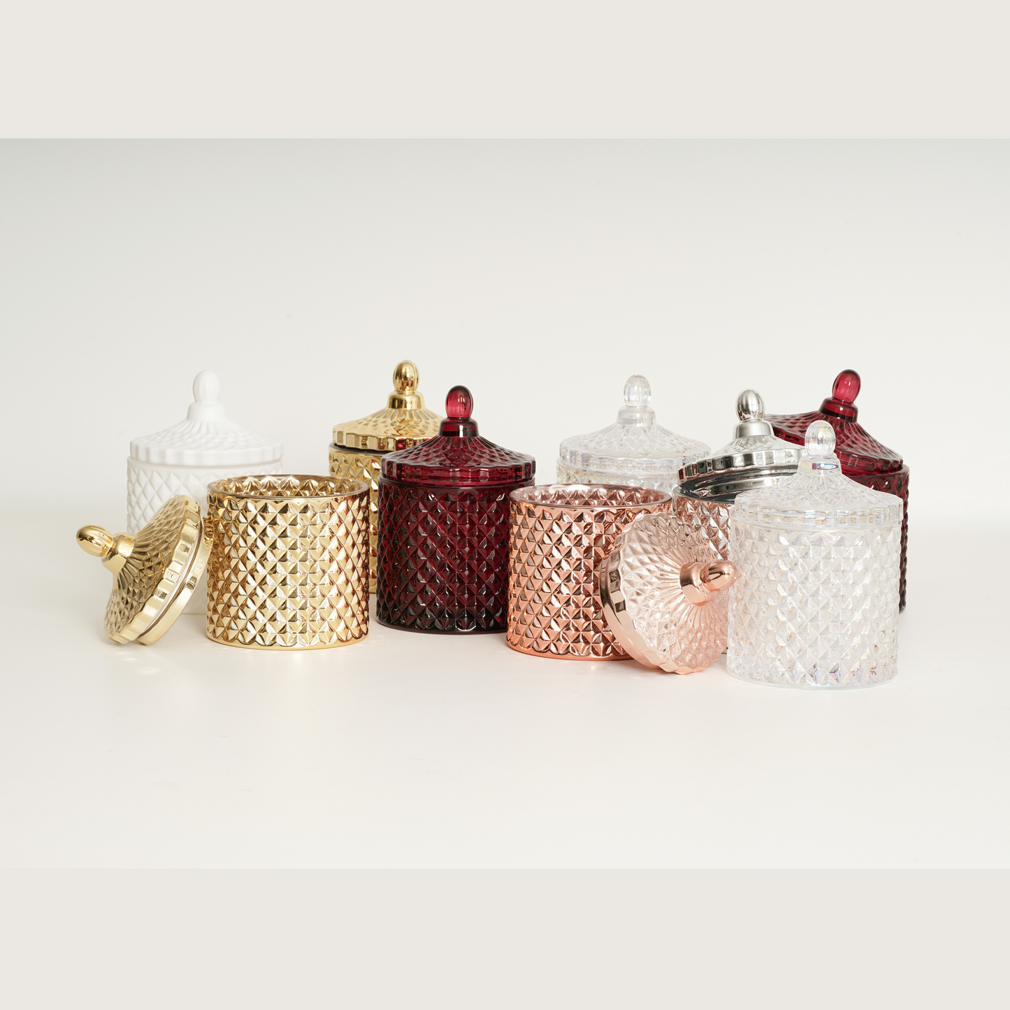 retail ready candle vessels diamond cut design