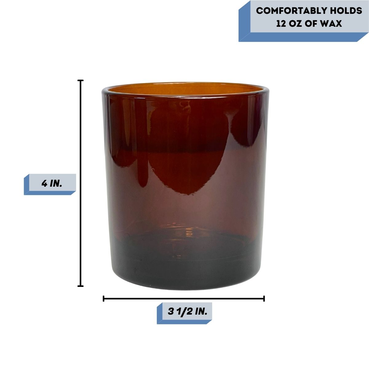 14 oz Amber candle vessel Measurement