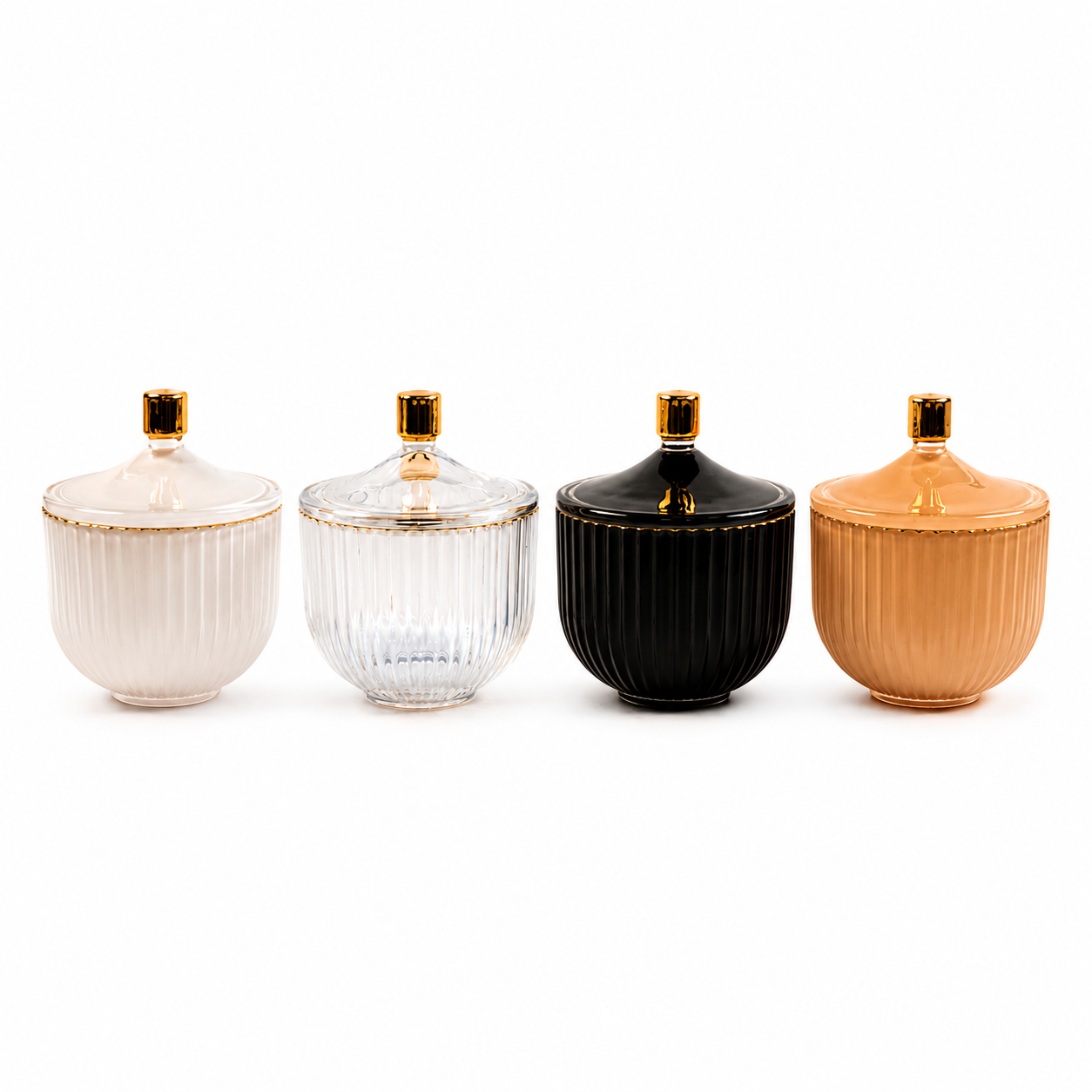AURA Luxury Candle Jar with Lid Ribbed Glass Candle Vessel