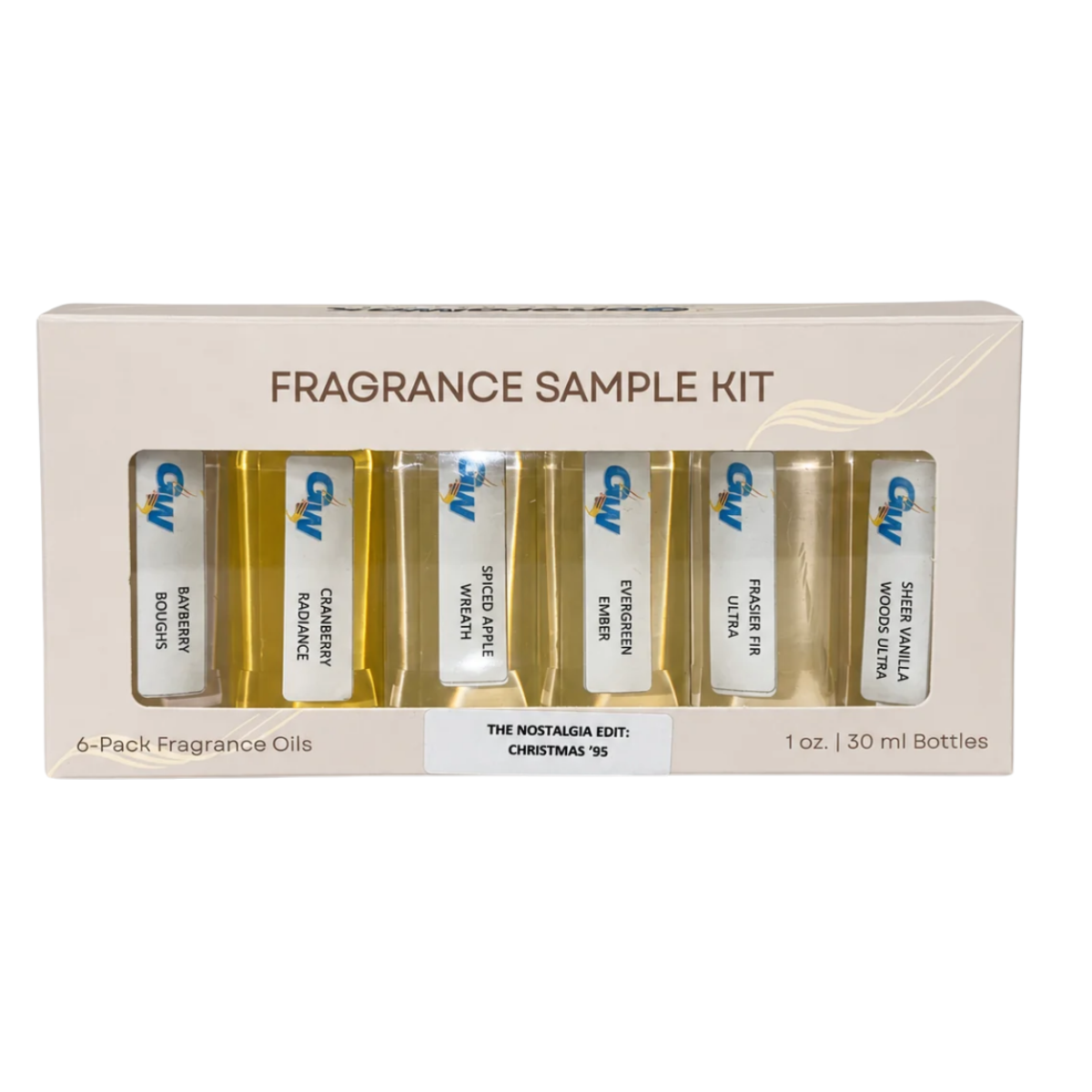 Christmas ’95 holiday candle fragrance oil set with six 1 oz bottles
