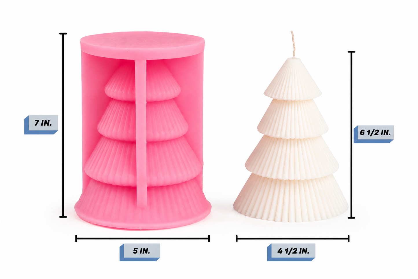 Christmas Tree Silicone Candle Mold dimensions 