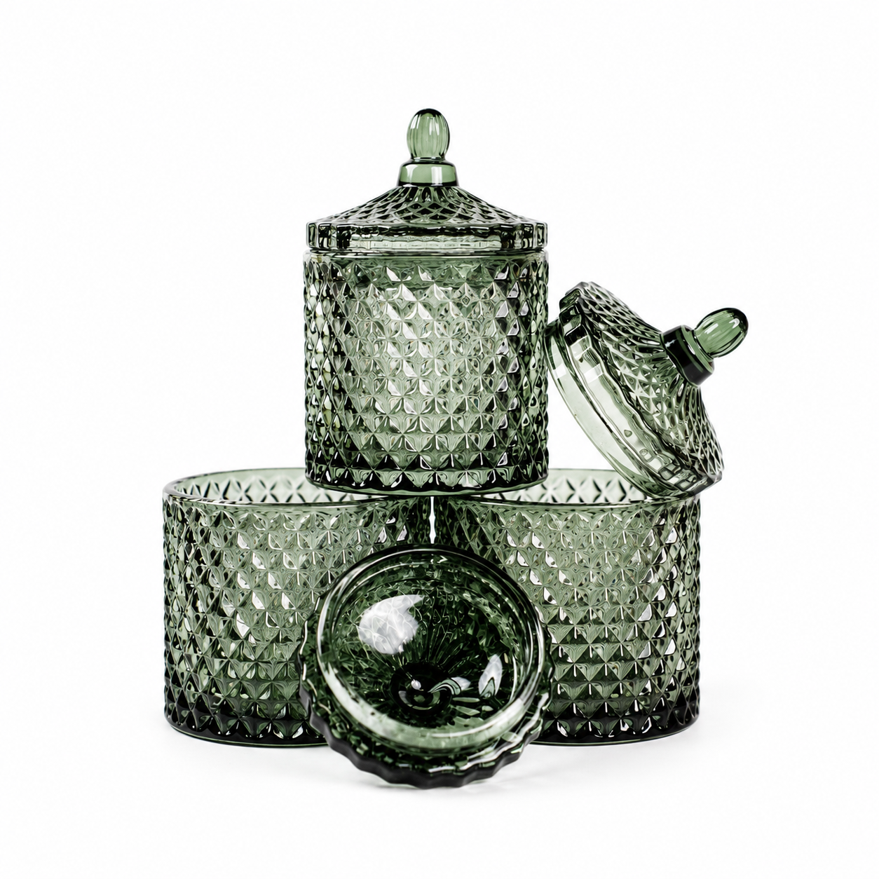 Decorative green glass candle jar for luxury candles and gift sets