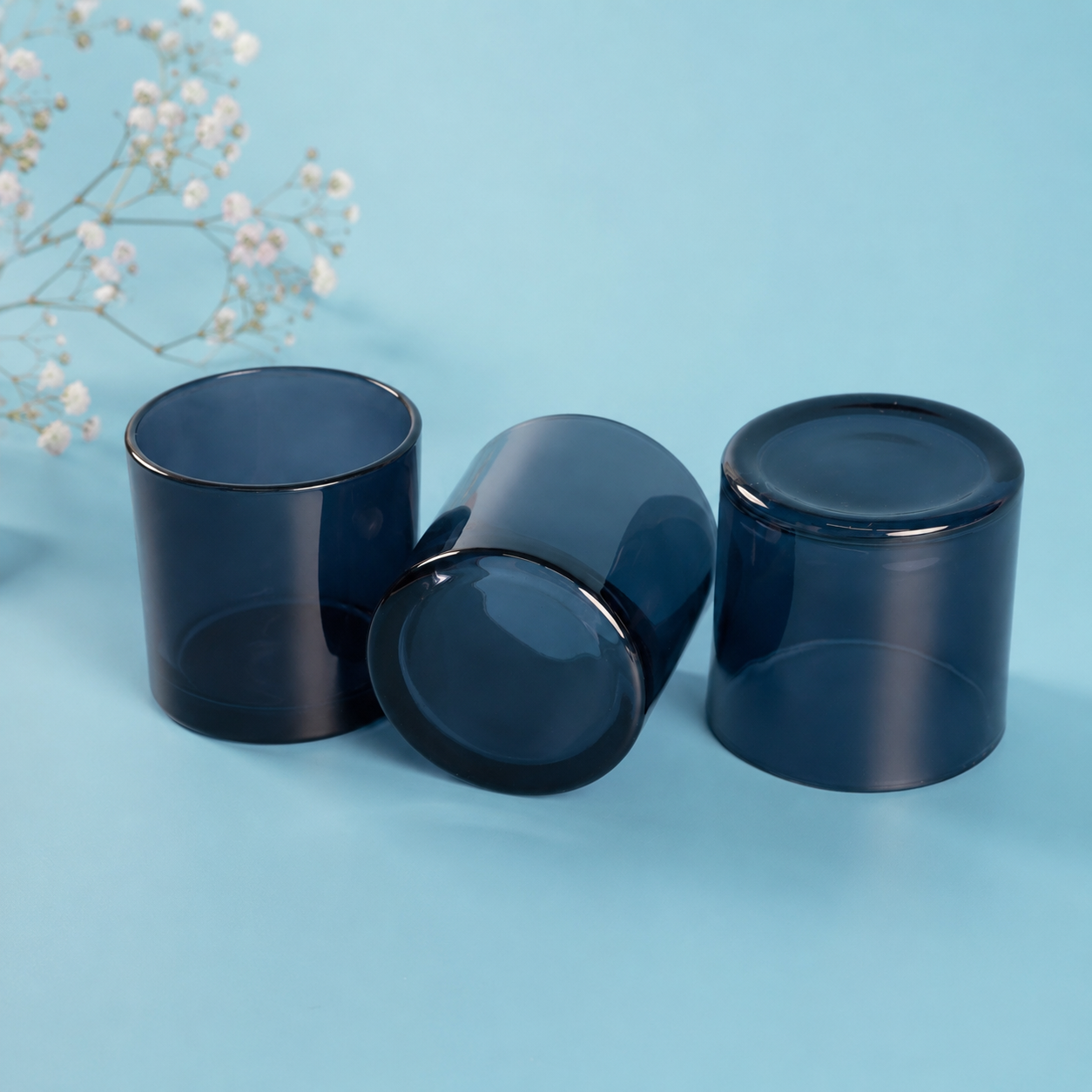 Deep blue glass candle jar for premium candle making
