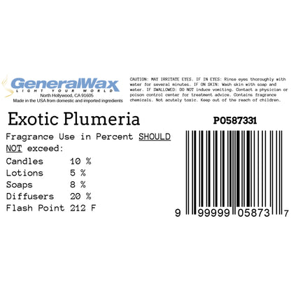 Exotic plumeria candle fragrance label