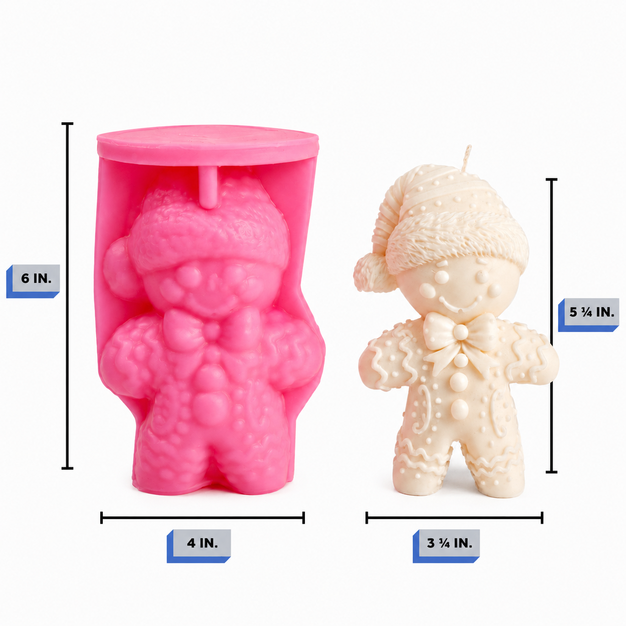 Gingerbread Man Silicone Candle Mold dimensions