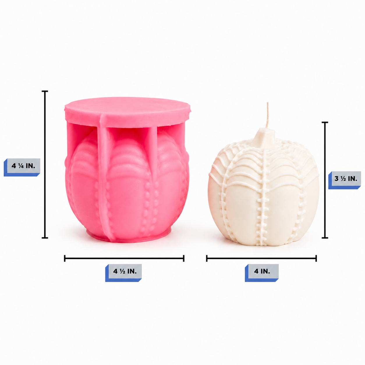 Halloween Bone Pumpkin Silicone Candle Mold dimensions