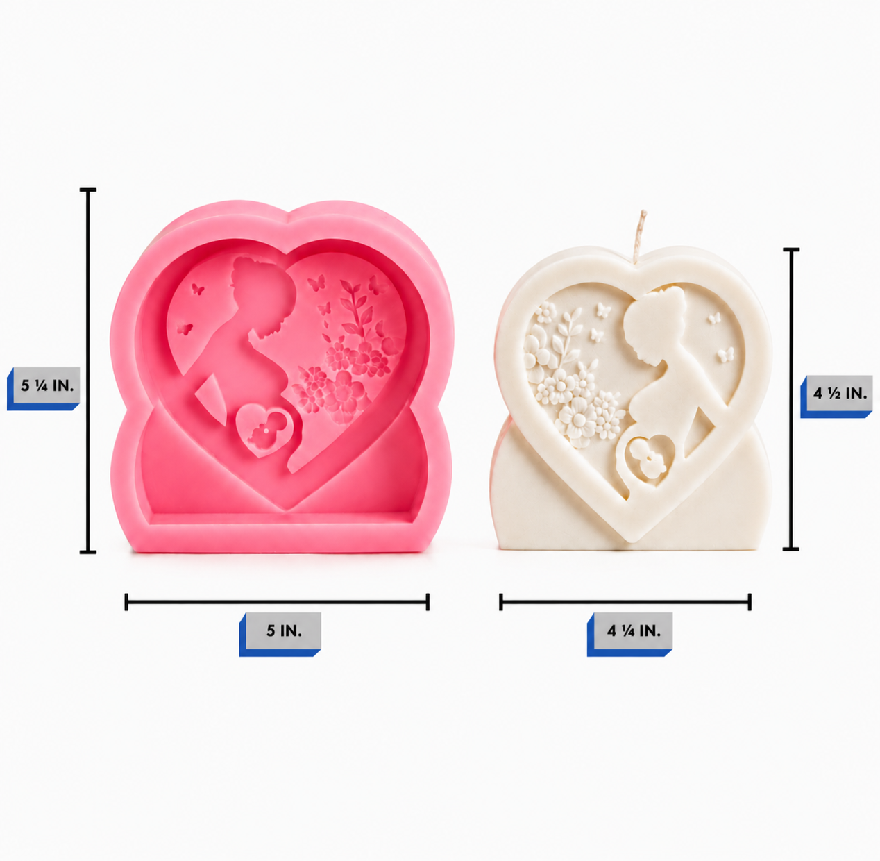 Heart Shaped Pregnant Body Silicone Candle Mold dimensions