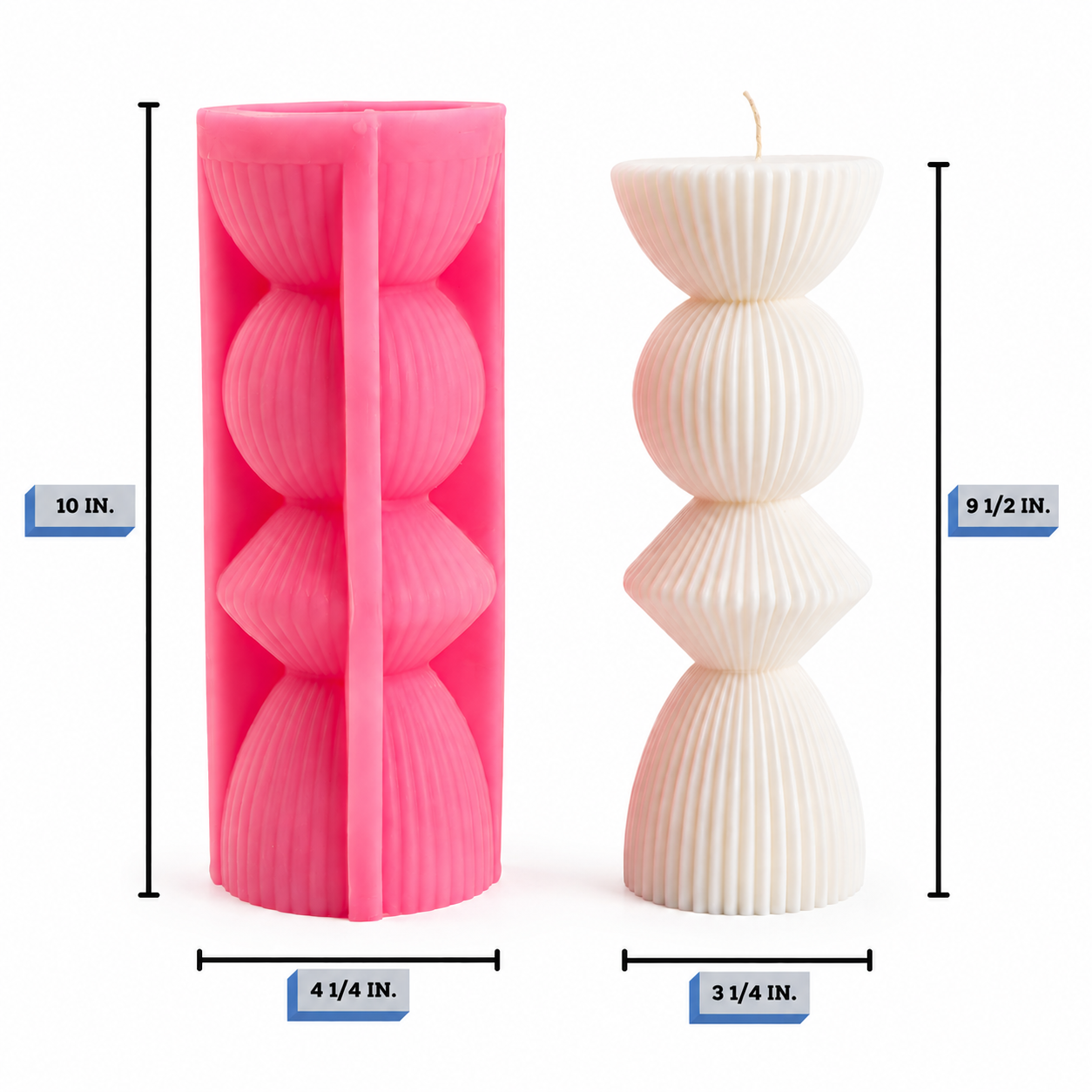 Large Ribbed Pillar Silicone Candle Mold dimensions