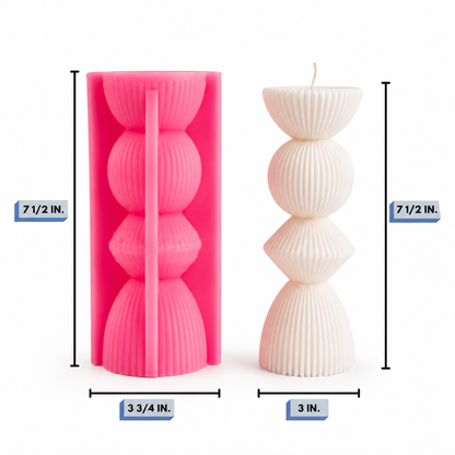 Medium Ribbed Pillar Silicone Candle Mold dimensions