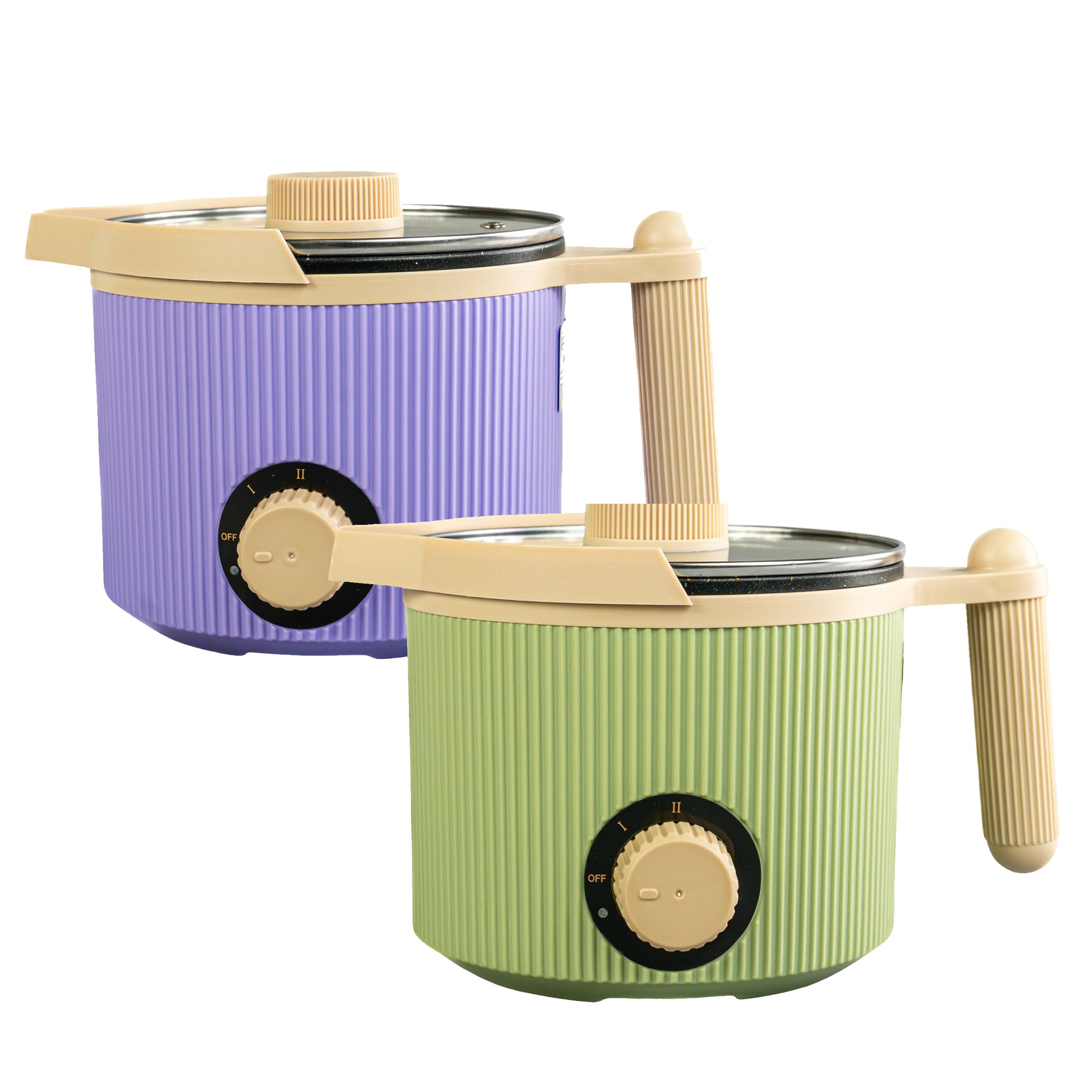 Compact candle making wax melter available in green and lavender colors