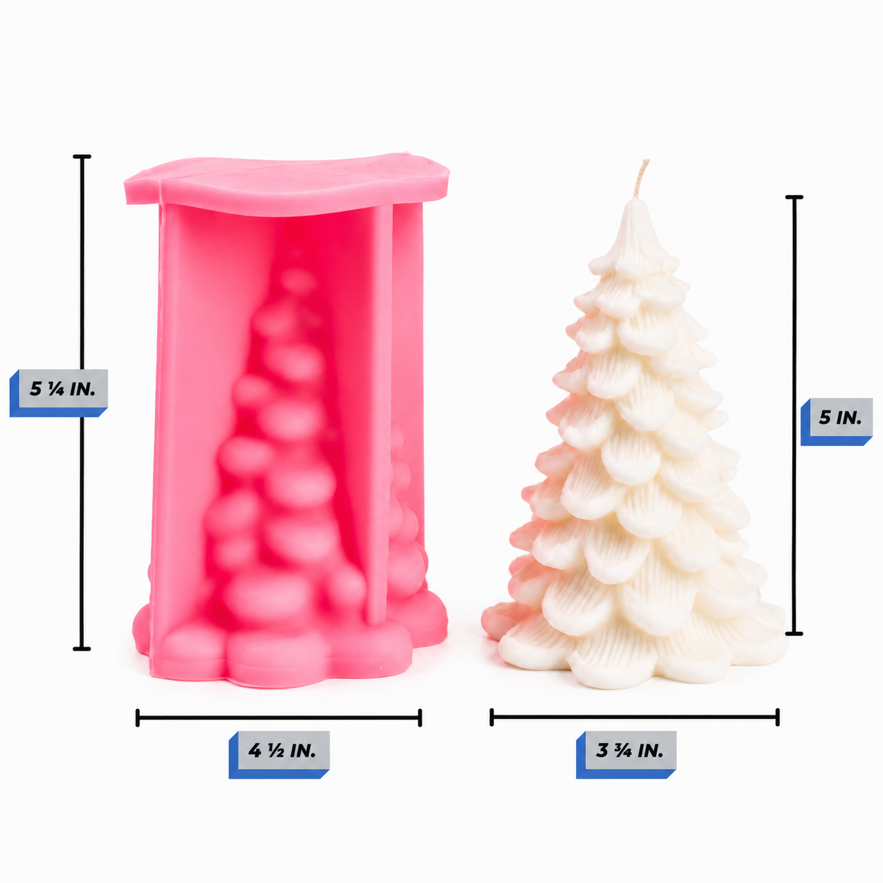 Pine Christmas Tree Silicone Candle Mold dimensions