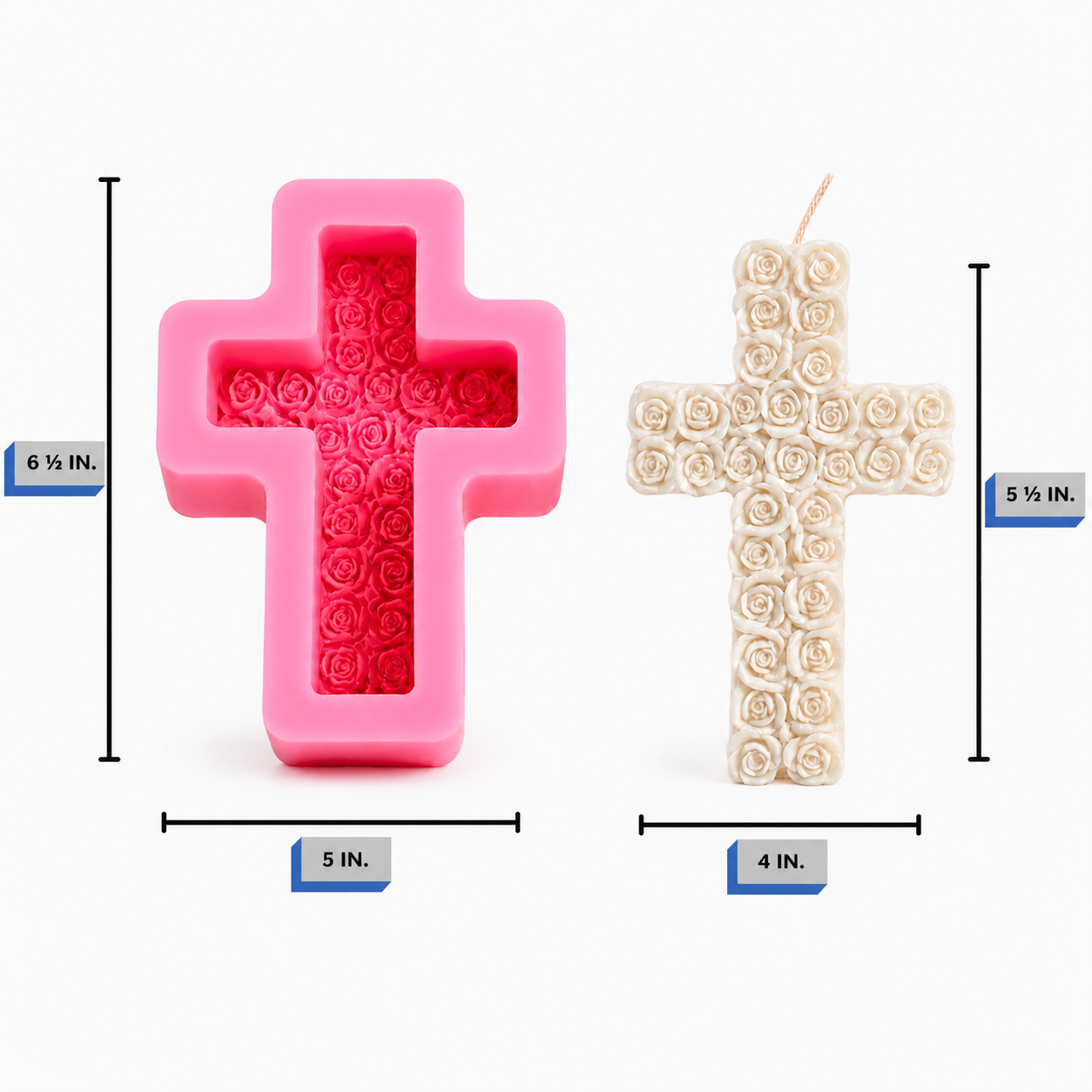 Rose Cross Silicone Candle Mold dimensions