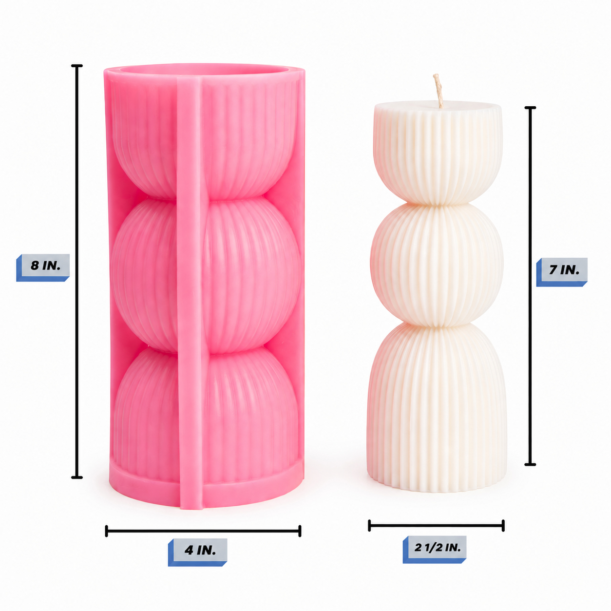 Twist Ribbed Pillar Silicone Candle Mold dimensions