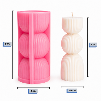 Twist Ribbed Pillar Silicone Candle Mold dimensions