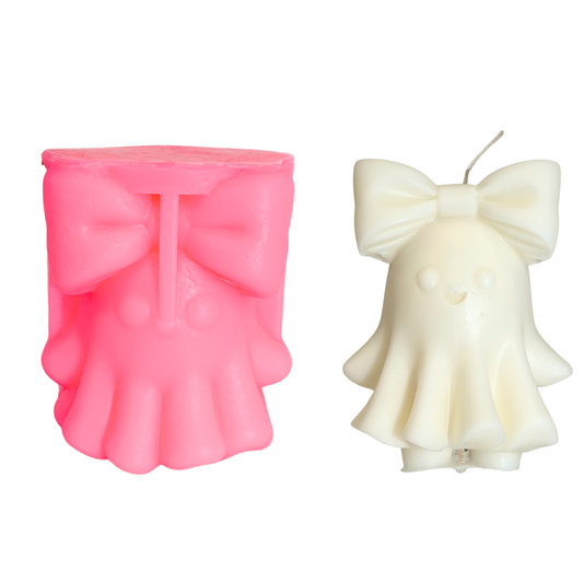 silicone mold for a cute ghost with a large bow on its head