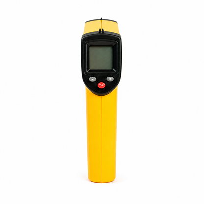 Yellow infrared temperature gun for checking melted candle wax temperature