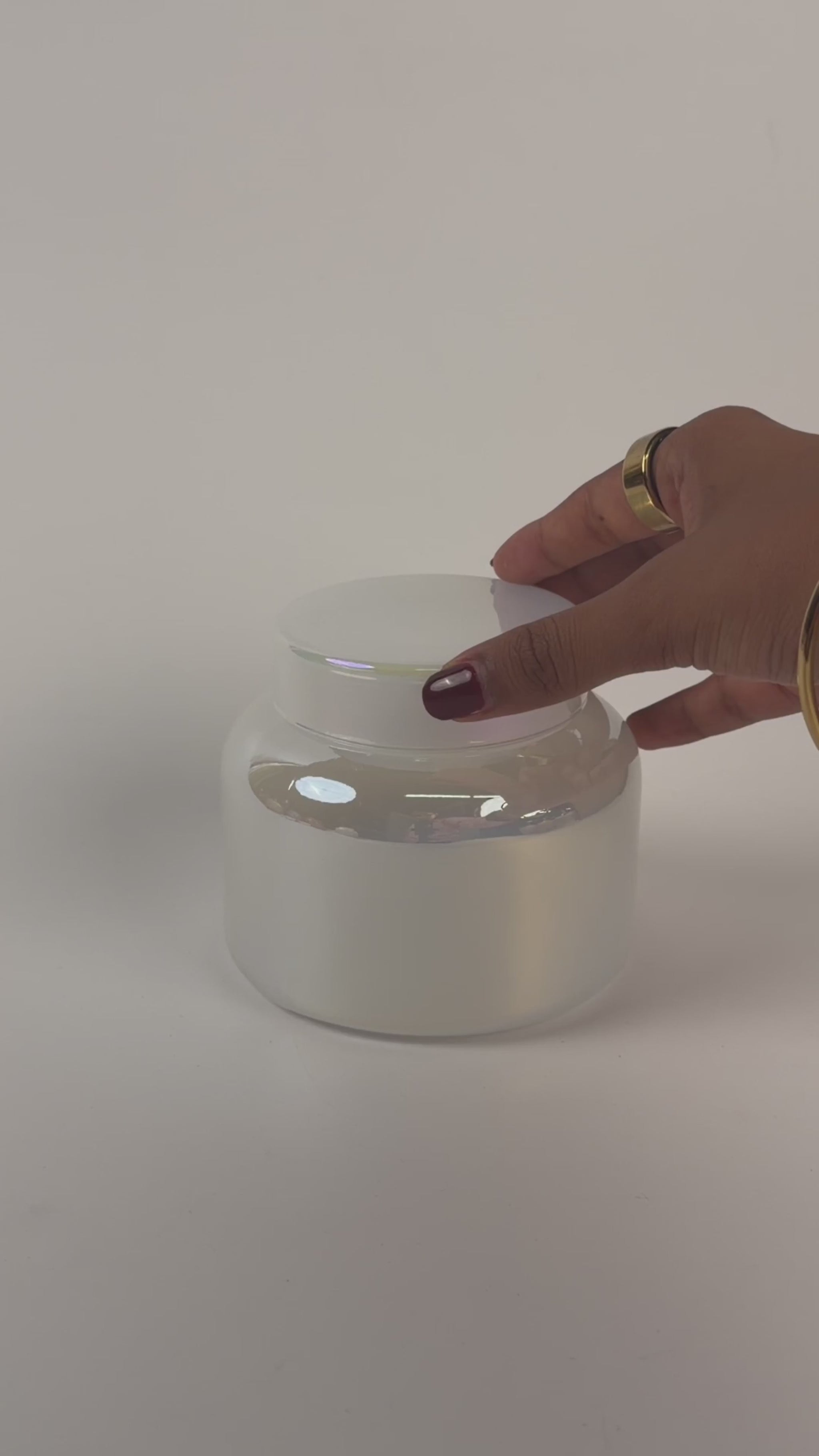 NOVA White Iridescent Candle Jar with Lid