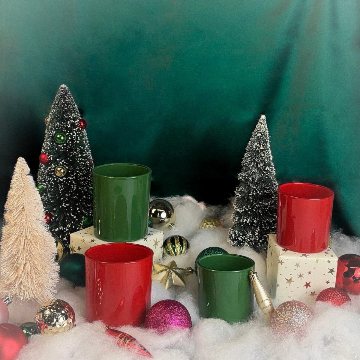 red green candle jars