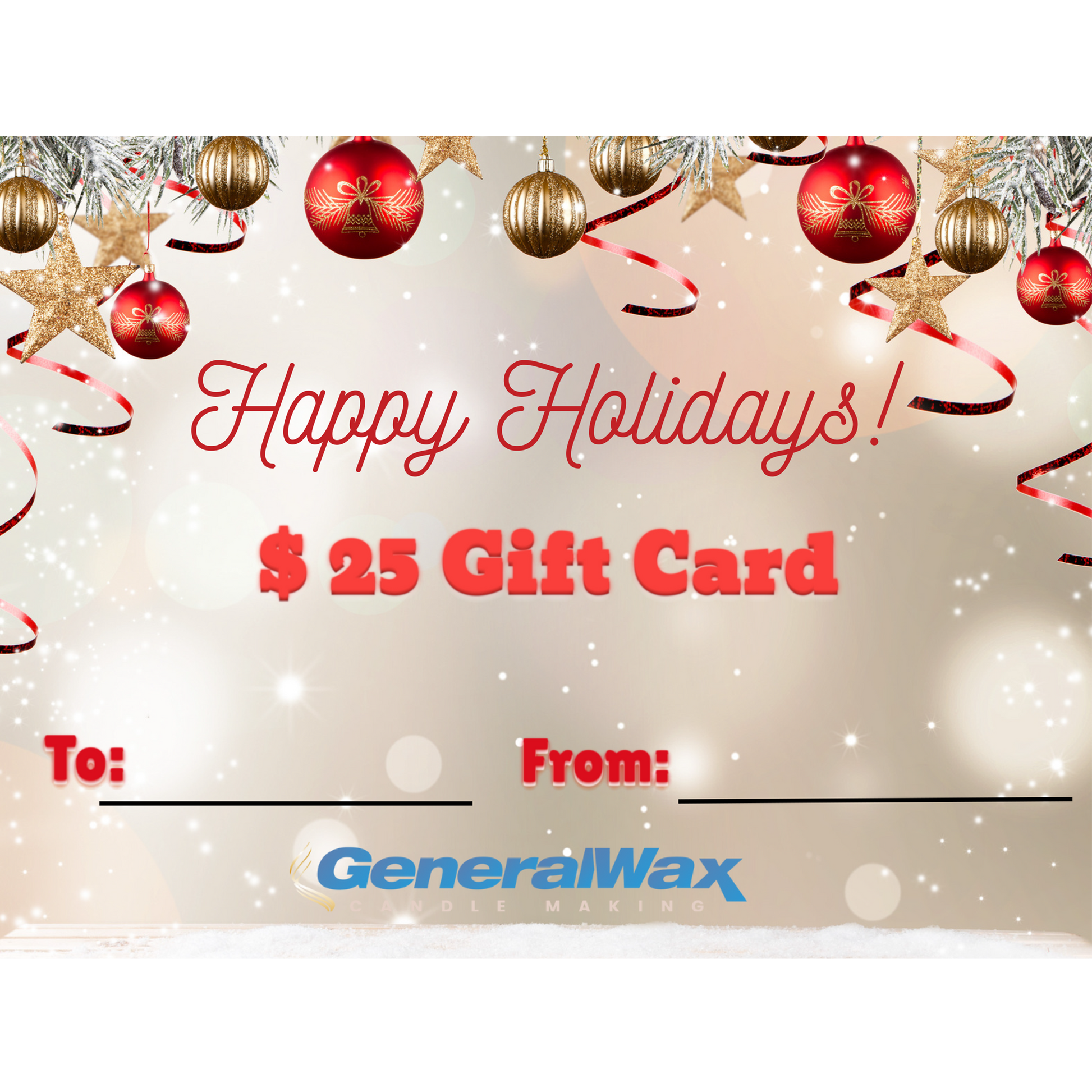 Gift card with Christmas  Happy Holidays $25
